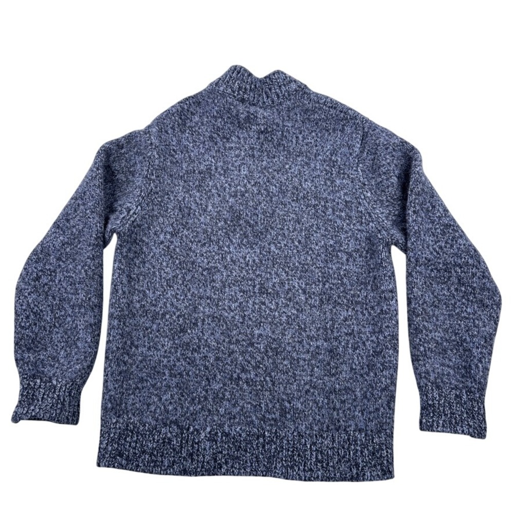 LL Bean Sweater Mens Medium Blue Marled Lambswool Henley Mock Neck 285174 - Picture 2 of 9